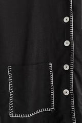 Typhan Premium Women's Black Linen Blend Half Sleeve Button-Down Casual Shirt with Contrast Stitch Detail & Dual Front Pockets | Elegant Relaxed Fit Office Wear Summer Top