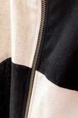 Typhan Premium Women's Black & Beige Color Block Zip-Up Linen Blend Half Sleeve Casual Shirt | Abstract Circle Design Mandarin Collar Relaxed Fit Designer Summer Office Wear Top