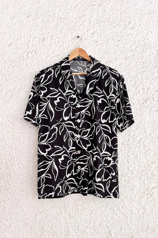 Typhan Premium Women's Black & White Floral Print Half Sleeve Button-Down Casual Shirt | Relaxed Fit Lightweight Designer Summer Beach Vacation Office Wear Top