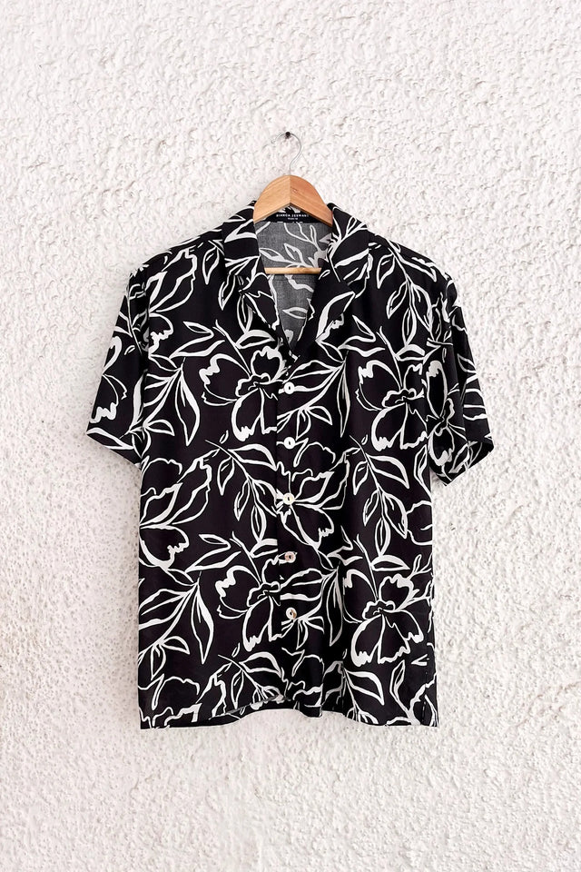 Typhan Premium Women's Black & White Floral Print Half Sleeve Button-Down Casual Shirt | Relaxed Fit Lightweight Designer Summer Beach Vacation Office Wear Top