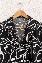 Typhan Premium Women's Black & White Floral Print Half Sleeve Button-Down Casual Shirt | Relaxed Fit Lightweight Designer Summer Beach Vacation Office Wear Top