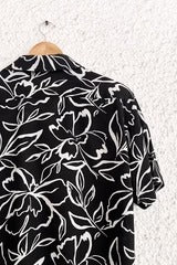 Typhan Premium Women's Black & White Floral Print Half Sleeve Button-Down Casual Shirt | Relaxed Fit Lightweight Designer Summer Beach Vacation Office Wear Top