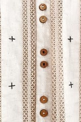 Typhan Premium Women's Beige Embroidered Linen Blend Half Sleeve Button-Down Casual Shirt with Vertical Lace Panels | Relaxed Fit Designer Office Wear Summer Top