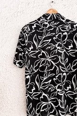 Typhan Premium Women's Black & White Floral Print Half Sleeve Button-Down Casual Shirt | Relaxed Fit Lightweight Designer Summer Beach Vacation Office Wear Top